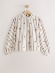 Ecru Piecrust Ruffle Floral Embroidered Blouse - Image 1 of 3