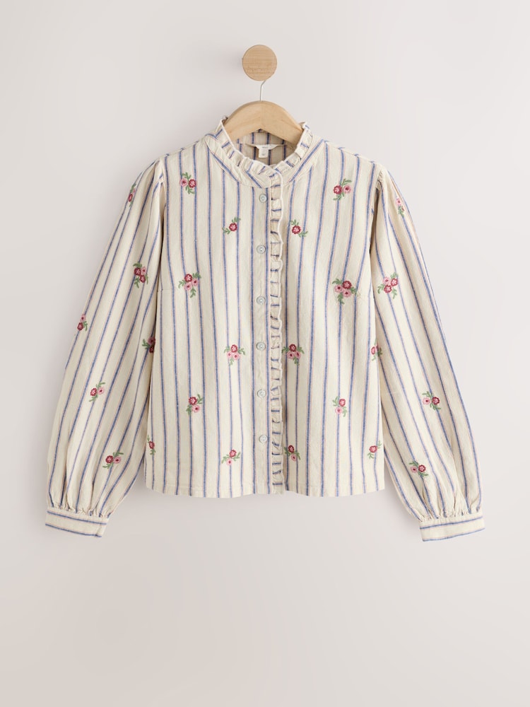 Ecru Piecrust Ruffle Floral Embroidered Blouse - Image 1 of 3 Ecru Piecrust Ruffle Floral Embroidered Blouse - Image 1 of 3
