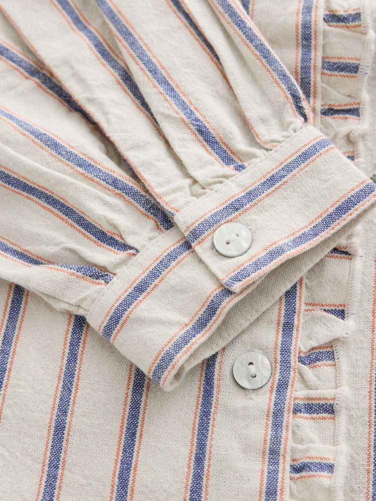 Ecru Piecrust Ruffle Floral Embroidered Blouse - Image 2 of 3 Ecru Piecrust Ruffle Floral Embroidered Blouse - Image 2 of 3