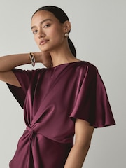 Wine Textured Satin Short Sleeve Twist Front Top - Image 5 of 7