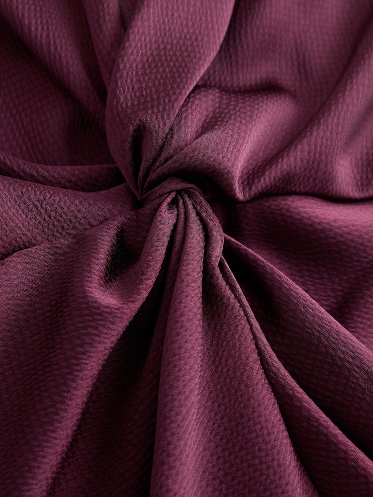 Wine Textured Satin Short Sleeve Twist Front Top - Image 7 of 7