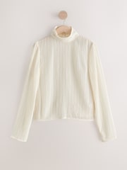 Ecru Textured Funnel Neck Long Sleeve Top - Image 6 of 8