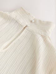 Ecru Textured Funnel Neck Long Sleeve Top - Image 7 of 8