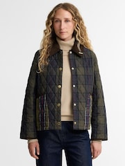 Barbour® Blue Tartan Reimagined Icons Tartan Cropped Liddesdale Quilted Jacket - Image 1 of 5