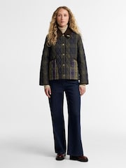 Barbour® Blue Tartan Reimagined Icons Tartan Cropped Liddesdale Quilted Jacket - Image 2 of 5