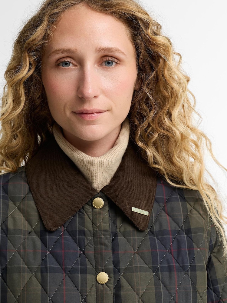 Barbour® Blue Tartan Reimagined Icons Tartan Cropped Liddesdale Quilted Jacket - Image 5 of 5