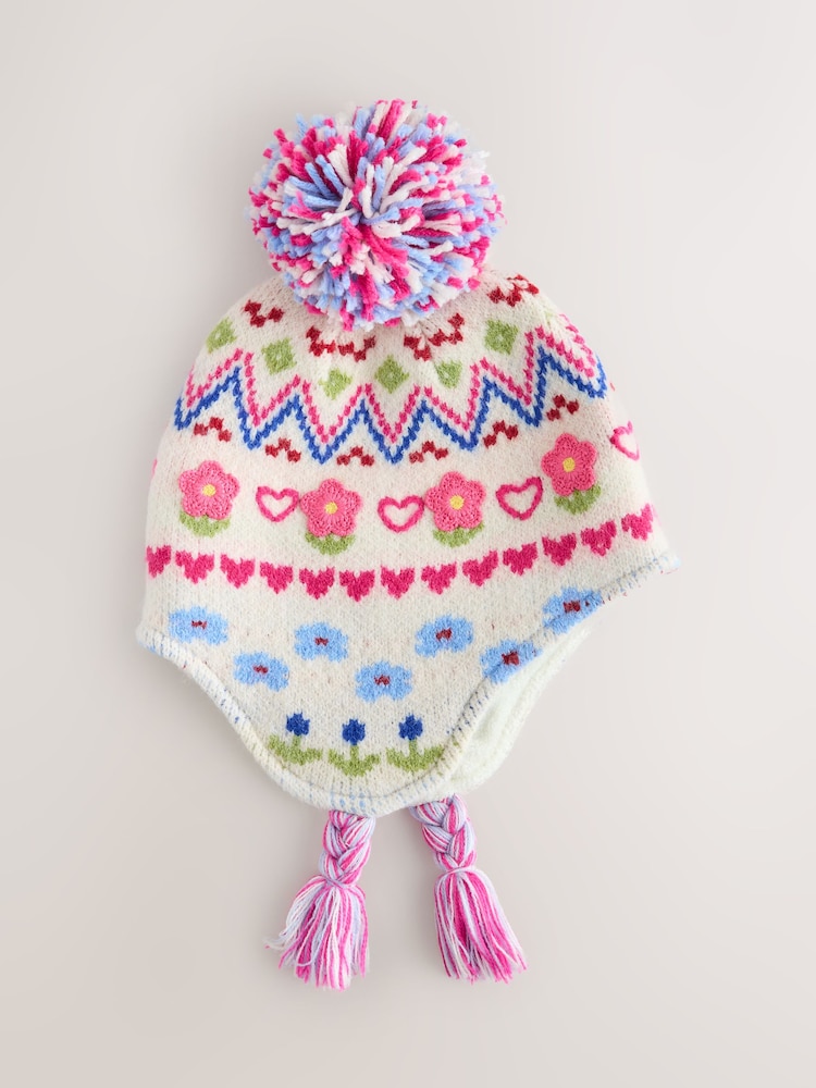 Pink Flower Trapper Hat (3mths-13yrs) - Image 1 of 3 Pink Flower Trapper Hat (3mths-13yrs) - Image 1 of 3