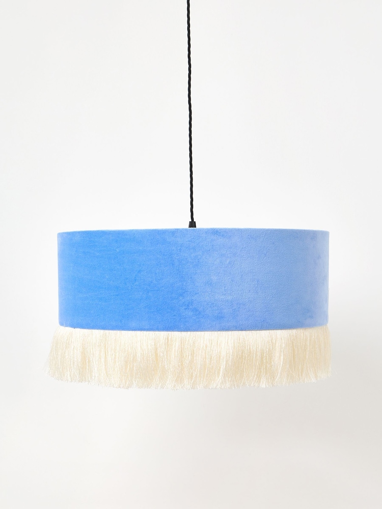 Oliver Bonas Blue Ero Velvet Tassel Pendant Lamp Shade - Image 1 of 4