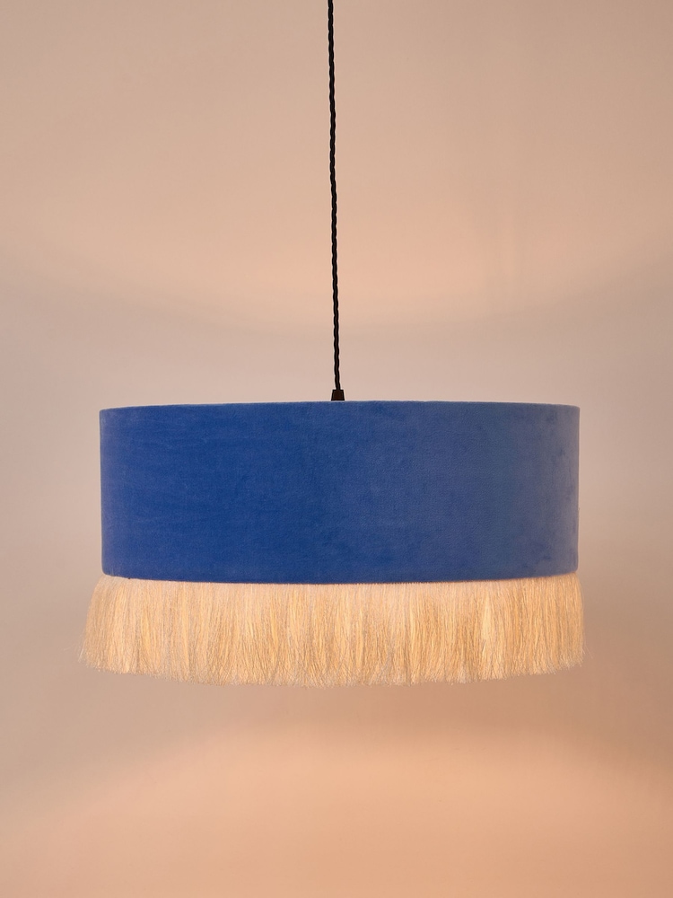 Oliver Bonas Blue Ero Velvet Tassel Pendant Lamp Shade - Image 2 of 4