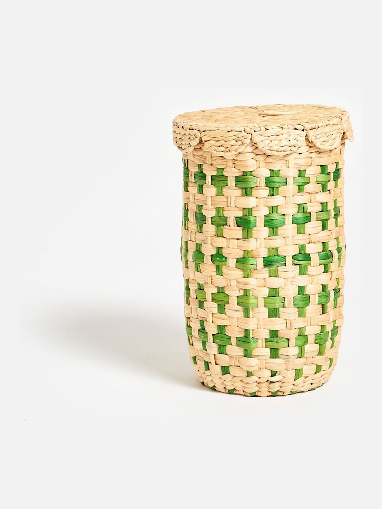 Oliver Bonas Blue Cross Weave Laundry Basket - Image 1 of 5 Oliver Bonas Blue Cross Weave Laundry Basket - Image 1 of 5