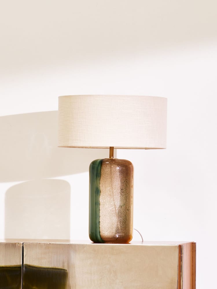 Oliver Bonas Green Clara Large Stripe Table Lamp & Shade - Image 1 of 6