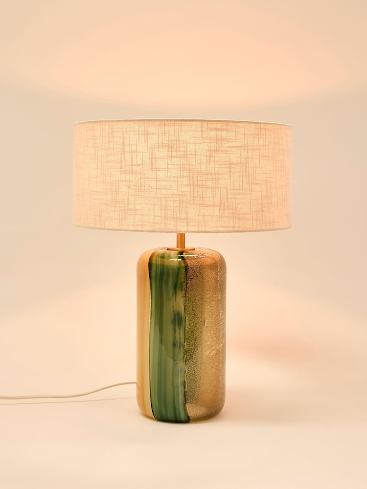 Oliver Bonas Green Clara Large Stripe Table Lamp & Shade - Image 2 of 6