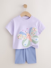 Mariposa morado lila - Conjunto de top y pantalones cortos (3 meses-7 años) - Imagen 2 de 5