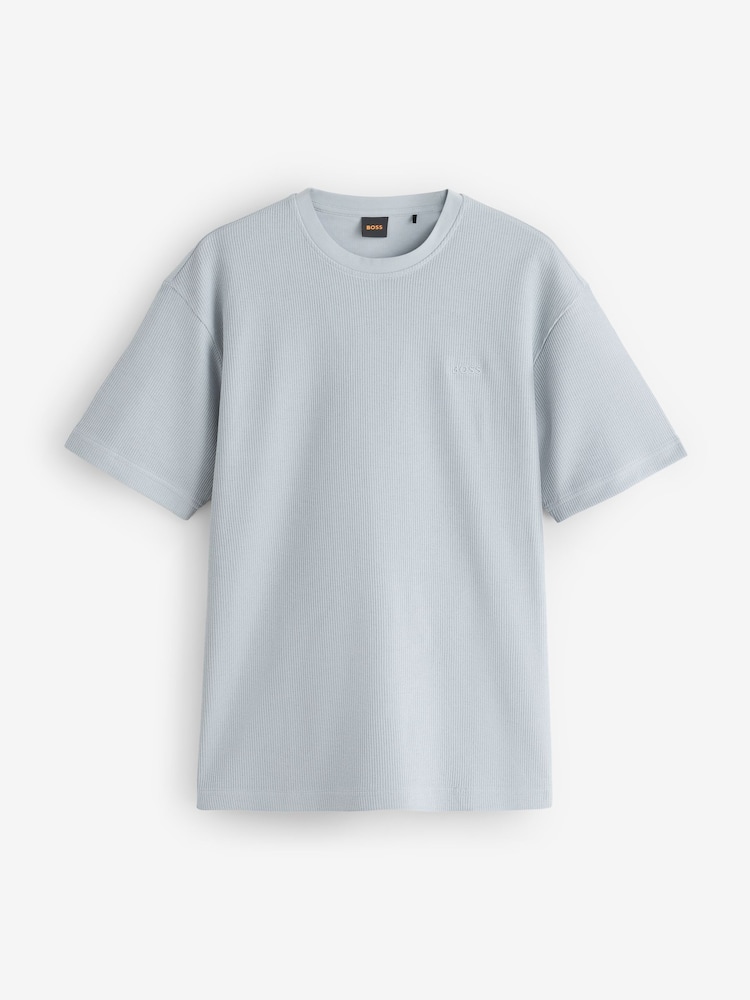 BOSS Grey Regular-Fit Ribbed Logo T-Shirt - Image 2 of 3 BOSS Grey Regular-Fit Ribbed Logo T-Shirt - Image 2 of 3