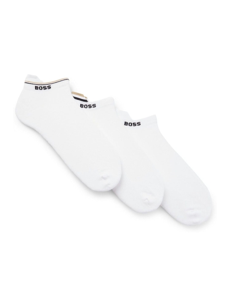 BOSS White Logo Ankle Socks 3 Pack - Image 1 of 3 BOSS White Logo Ankle Socks 3 Pack - Image 1 of 3