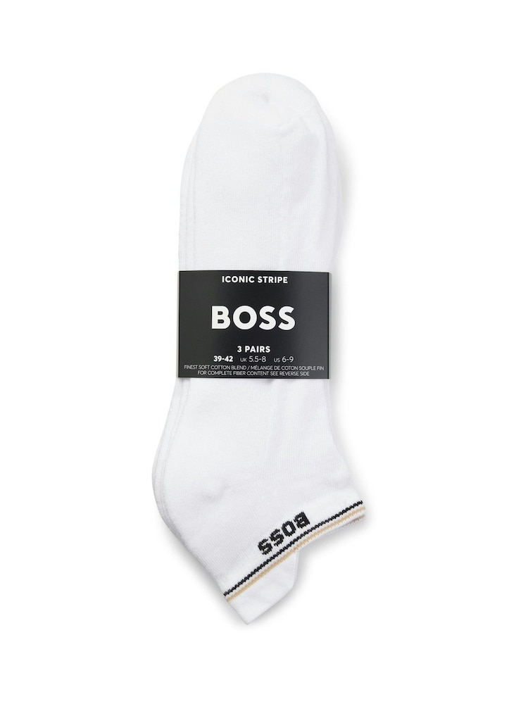 BOSS White Logo Ankle Socks 3 Pack - Image 2 of 3 BOSS White Logo Ankle Socks 3 Pack - Image 2 of 3