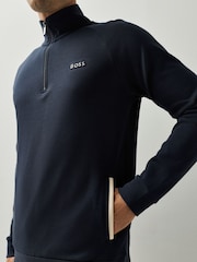 Marineblau - BOSS Sense Regular-Fit Quarter Zip Logo Jumper - Bild 4 von 5