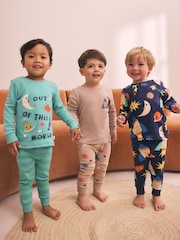 Εκρού/Ναυτικό/Πράσινο διαστημόπλοιο - Snuggle Pajamas 3 Pack (9μήνες-10έτη) - Εικόνα 1 από 4
