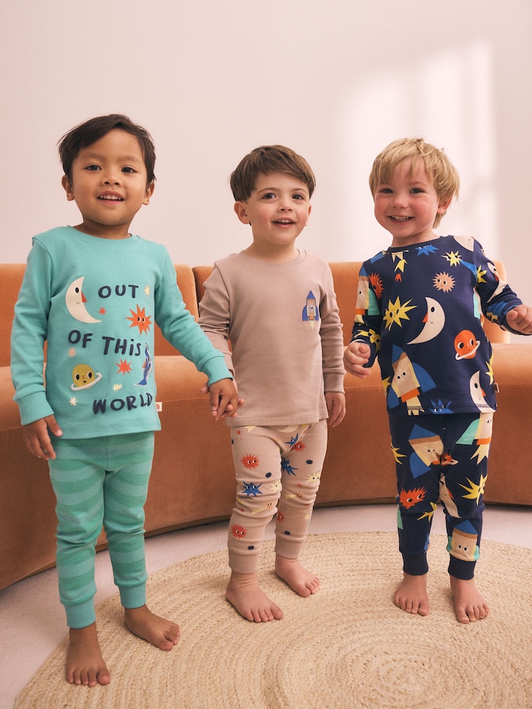 Εκρού/Ναυτικό/Πράσινο διαστημόπλοιο - Snuggle Pajamas 3 Pack (9μήνες-10έτη) - Εικόνα 1 από 4
