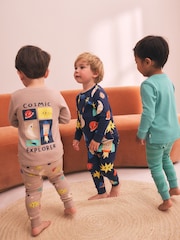 Εκρού/Ναυτικό/Πράσινο διαστημόπλοιο - Snuggle Pajamas 3 Pack (9μήνες-10έτη) - Εικόνα 2 από 4