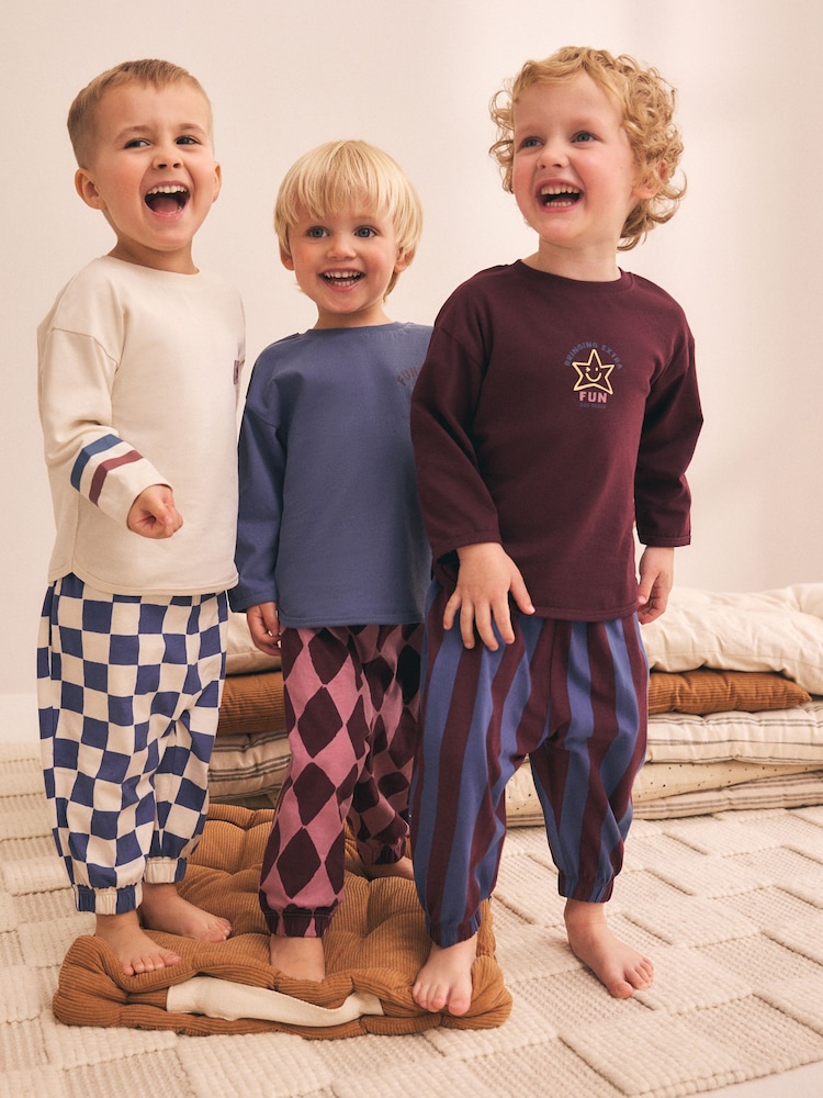 Burgundy/Ecru/Blue Oversized Pyjamas 3 Pack (9mths-10yrs) - Image 1 of 5