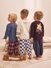 Burgundy/Ecru/Blue Oversized Pyjamas 3 Pack (9mths-10yrs) - Image 3 of 5