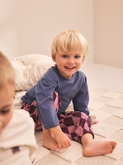 Burgundy/Ecru/Blue Oversized Pyjamas 3 Pack (9mths-10yrs) - Image 4 of 5