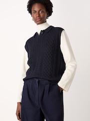 Whistles Blue Wool Cable Detail Knit Tank Top - Image 1 of 5