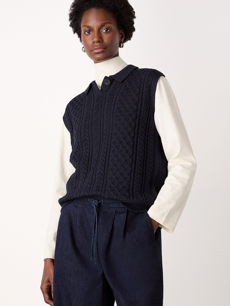 Whistles Blue Wool Cable Detail Knit Tank Top - Image 1 of 5