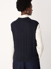 Whistles Blue Wool Cable Detail Knit Tank Top - Image 2 of 5