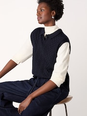 Whistles Blue Wool Cable Detail Knit Tank Top - Image 4 of 5