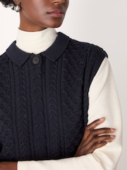 Whistles Blue Wool Cable Detail Knit Tank Top - Image 5 of 5