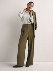 Olive Green Elastic Back Wide Leg Trousers - Image 1 of 7