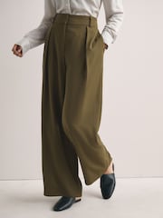 Olive Green Elastic Back Wide Leg Trousers - Image 2 of 7