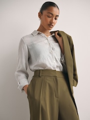 Olive Green Elastic Back Wide Leg Trousers - Image 4 of 7