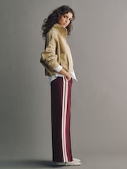 Burgundy Red Side Stripe Tailored Wide Leg Trousers - Image 1 of 7