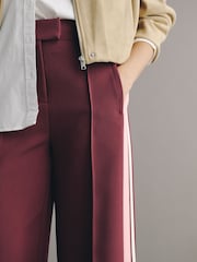 Burgundy Red Side Stripe Tailored Wide Leg Trousers - Image 4 of 7