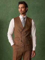 Rust Brown N. Premium Tailored Fit Wool Blend Trimmed Check Suit Waistcoat - Image 1 of 5