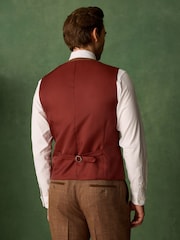 Rust Brown N. Premium Tailored Fit Wool Blend Trimmed Check Suit Waistcoat - Image 2 of 5