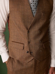 Rust Brown N. Premium Tailored Fit Wool Blend Trimmed Check Suit Waistcoat - Image 3 of 5