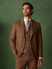 Rust Brown N. Premium Tailored Fit Wool Blend Trimmed Check Suit Waistcoat - Image 4 of 5