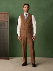 Rust Brown N. Premium Tailored Fit Wool Blend Trimmed Check Suit Waistcoat - Image 5 of 5