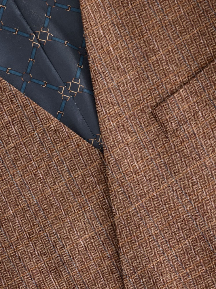 Rūdžių ruda - N. Premium Tailored Fit Wool Blend Trimmed Check Suit Waistcoat - 9 paveikslėlis iš 9