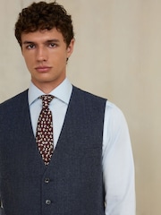 Navy Slim Fit Wool Blend Flannel Suit Waistcoat - Image 1 of 5