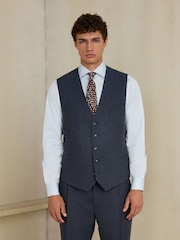 Navy Slim Fit Wool Blend Flannel Suit Waistcoat - Image 2 of 5