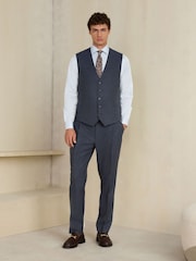 Navy Slim Fit Wool Blend Flannel Suit Waistcoat - Image 3 of 5
