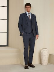 Navy Slim Fit Wool Blend Flannel Suit Waistcoat - Image 4 of 5