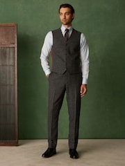 رمادي رمادي داكن - Tailored Fit Trimmed Dogtooth Wool Blend Suit Waistcoat - Image 2 of 9