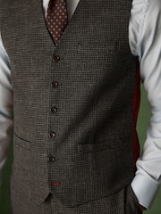 رمادي رمادي داكن - Tailored Fit Trimmed Dogtooth Wool Blend Suit Waistcoat - Image 4 of 9