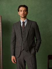 رمادي رمادي داكن - Tailored Fit Trimmed Dogtooth Wool Blend Suit Waistcoat - Image 5 of 9
